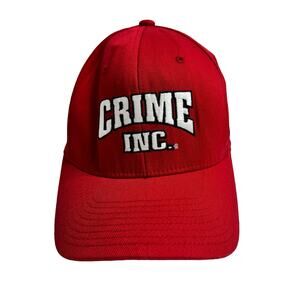 CRIME INC Red White Flex Fit Baseball Cap Small Medium Mens Unisex Hat
